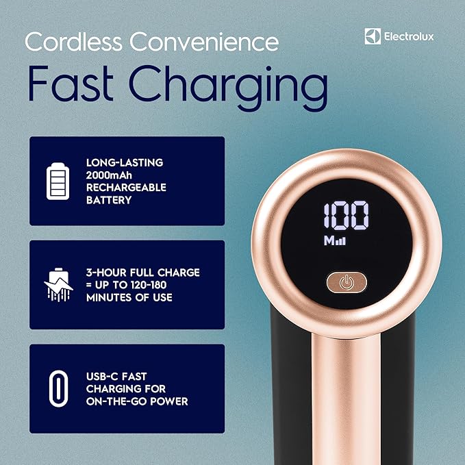 Electrolux Rechargeable Fabric Shaver | 3-Speed Lint Remover for Clothes & Furniture | Eliminates Fuzz & Pilling | Electric Lint Shaver with LED Display & Type-C Fast Charging Port - Black