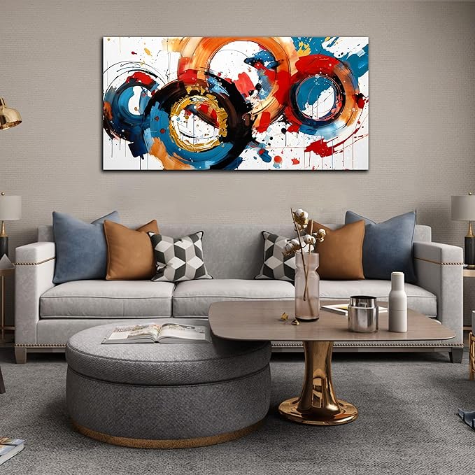 Abstract Wall Art Large Canvas Prints Modern Living Room Bedroom Home Office Wall Decor Framed Colorful Circle Abstract Picture Ready to Hang Size 24x48