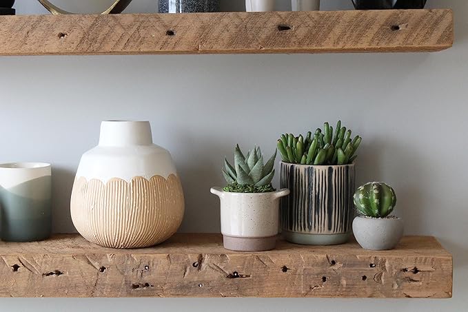 Urban Legacy Reclaimed Barnwood Planks | Floating Shelves for Wall w/Flush Mount Shelf Bracket Set Included | Set of 2 (Natural, 24"x7"x2")