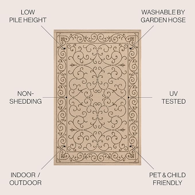 JONATHAN Y Vintage Filigree Indoor Outdoor Area Rug 9X12 Beige/Brown, Charleston Textured Weave for Backyard, Patio, Porch, Easy-Cleaning, High Traffic, Pet-Friendly, Non-Shedding (SMB106A-9)