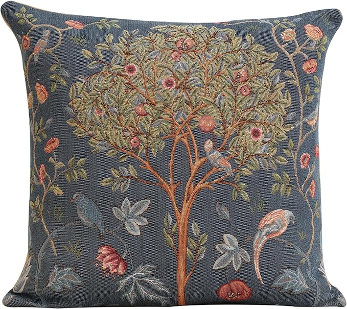 Charlotte Home Furnishings Decorative Tapestry Pillow Cover 19x19 in, Blue Kelmscott Couch Throw Pillow Cover, French Country Square Cushion Cases for Bed Room Home Decor, Soft Cotton Jacquard Woven