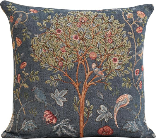 Charlotte Home Furnishings Decorative Tapestry Pillow Cover 19x19 in, Blue Kelmscott Couch Throw Pillow Cover, French Country Square Cushion Cases for Bed Room Home Decor, Soft Cotton Jacquard Woven