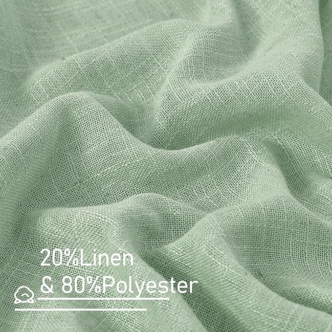 LAMIT 95 Inches Long Fresh Green Linen Curtains for Living Room, Bronze Grommet Linen Textured Curtains Light Filtering Boho Drapes for Bedroom/Dining Room, Set of 2, 52 x 95 Inch