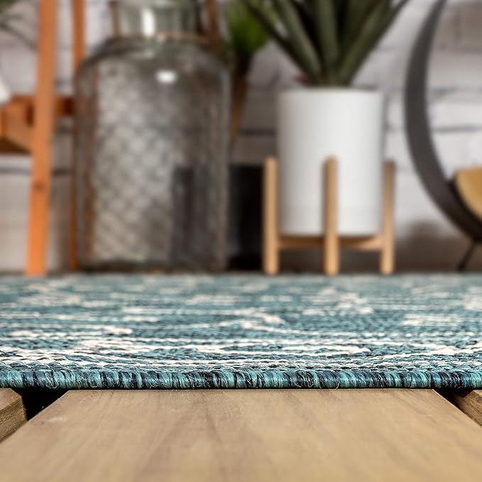 JONATHAN Y Vintage Filigree Indoor Outdoor Runner Rug 2X10 Teal/Gray, Charleston Textured Weave for Backyard, Patio, Porch, Easy-Cleaning, High Traffic, Pet-Friendly, Non-Shedding (SMB106F-210)