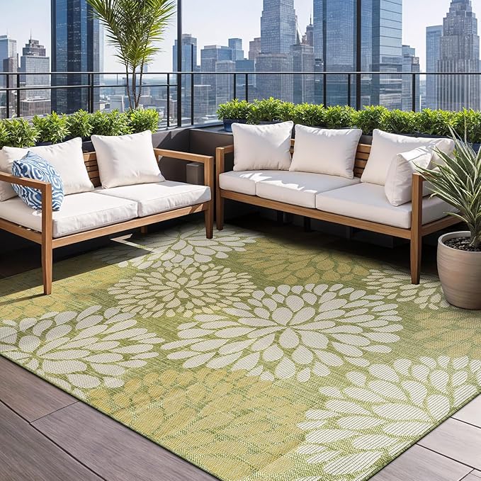 Beverly Rug Outdoor Rug 5x7 Modern Exotic Tropical Leaf Area Rugs for Indoor and Outdoor Patio Deck Porch Garden Water Resistant Washable Outside Carpet (5 x 7 Green)