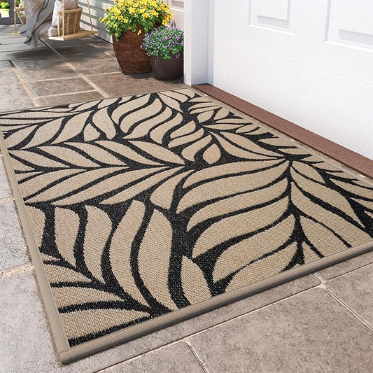 Front Door Mat Indoor Outdoor Entrance, 24''x35'' All-Season Waterproof Welcome Mat, Heavy Duty Non-Slip Rubber Backing, Patio Porch Doormat, Low Profile, Trap Dirt and Moisture, Brown