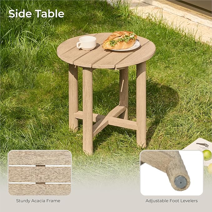 CHITA 3 Pieces Boho Patio Rattan Bistro Set, Outdoor Wicker Chairs & Side Table Set with Acacia Wood Frame(Cream)