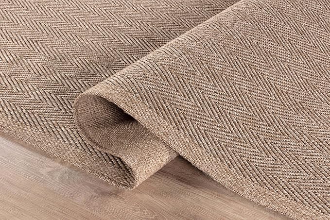 CAMILSON Easy Jute Rug 6x9, Indoor Outdoor Natural Color Fiber Area Rugs for Living Room Patio and Bedroom Rug Herringbone Seagrass Woven Design Easy-Cleaning, Washable Outside Carpet Alfombras 6 x 9