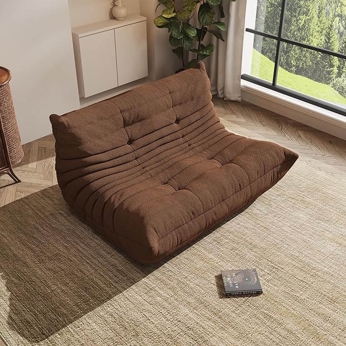 Bean Bag Chair, Oversized Loveseat Fireside Chair for Adults, 2 Seater with Memory Foam Filled, Lazy Sofa Lounge Floor Sofa for Living Room, Bedroom, Office, No Assembly Required. (Coffee)