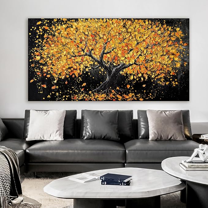 Canvas Wall Art Decor Large Wall Art Pictures for Living Room Artwork for Walls Black and Gold Wall Art Decor Tree of Life Wall Art Modern Wall Art Prints Art Work for Home Office Wall Decor 29" X 58"