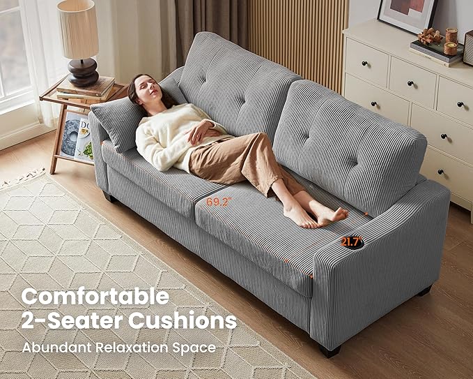 CHIC HOUSE Pull Out Sofa Bed, Full Size Sleeper Sofa, 2-in-1 Convertible Corduroy Couch with USB Charging, Memory Form Couch for Living Room, Apartment and Small Space (Grey, Corduroy - Queen Size)