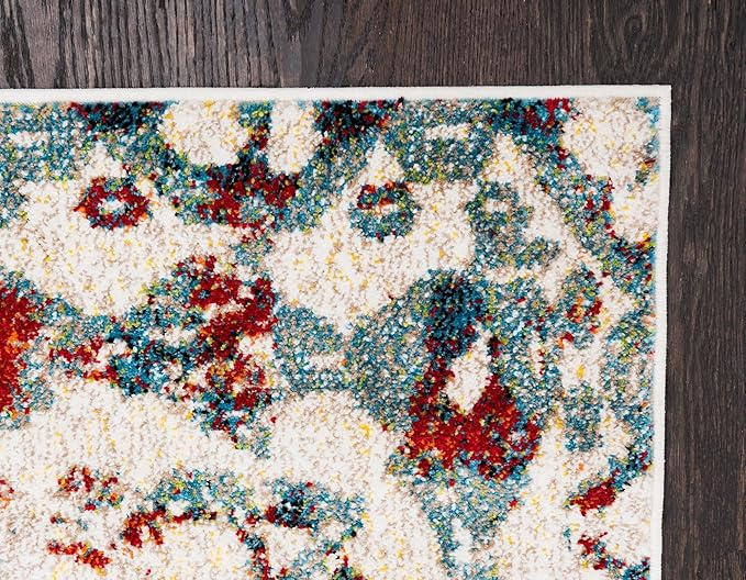 Unique Loom Rosso Collection Vintage, Geometric, Bohemian, Traditional, Distressed, Southwestern Area Rug, 5' 0" x 8' 0", Multi/Ivory
