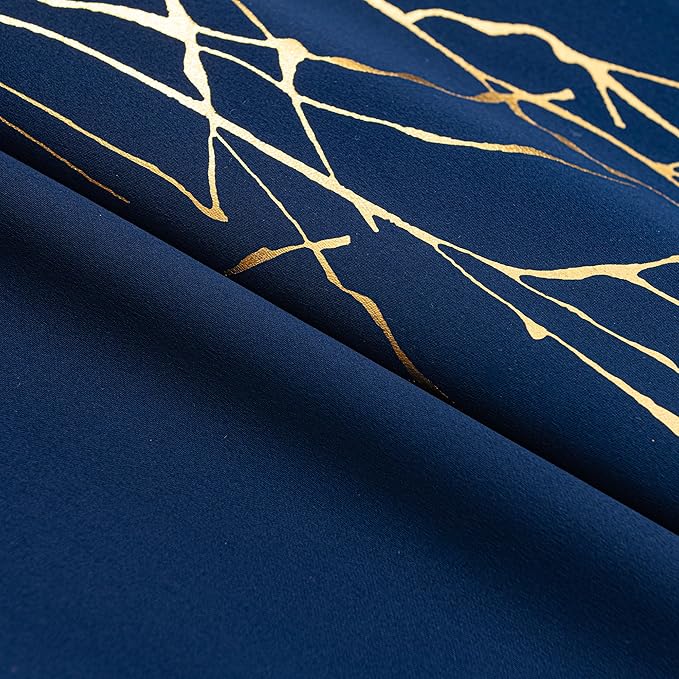 Grommets Blackout Long Window Curtains Navy Blue Gold-52W*84L 2PCS Drapes for Bedroom