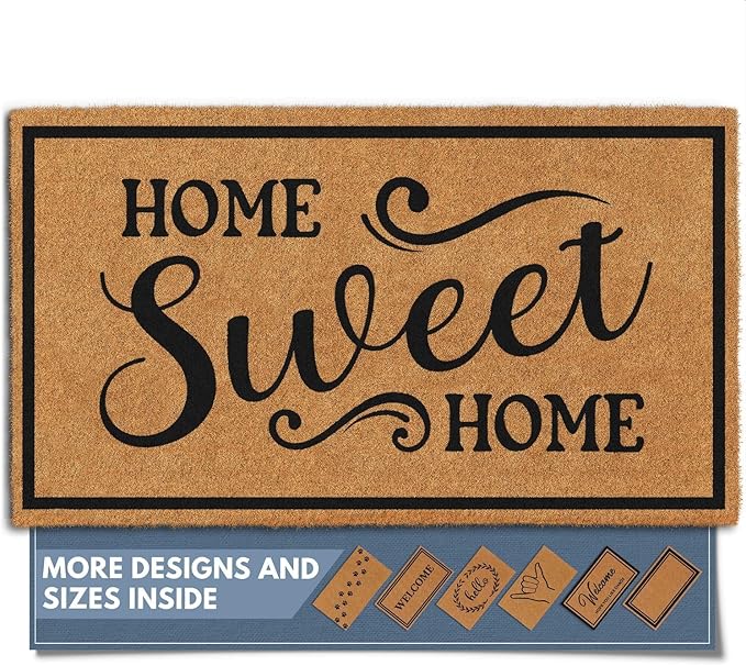 Barnyard Designs Natural Coco Coir Heavy Duty Backing Doormat - Large Cute Non-Slip Front Door Welcome Mat for Outside Entrance or Porch Entry, Brown (17x30, Home Sweet Home)