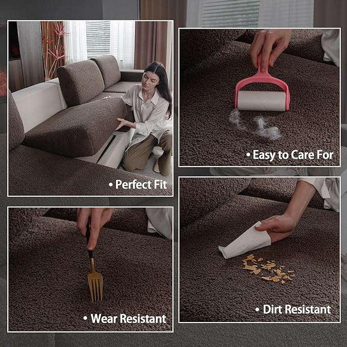 Couch Cushion Covers for Sectional Sofa, Stretch Soft Sofa Slipcovers Washable Wear-Resistant Universal Furniture Protector for Living Room(3 Seaters Covers, Brown)