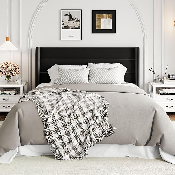 Allewie Queen Size Velvet Lift Up Storage Bed, Modern Wingback Headboard, Hydraulic Support, No Box Spring Needed, Black