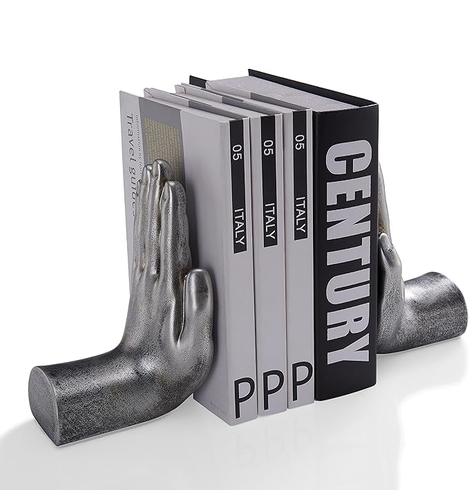 Danya B. Contemporary Accent Book Shelf Decor - Hands Sculpture Bookend Set of 2 (Silver)