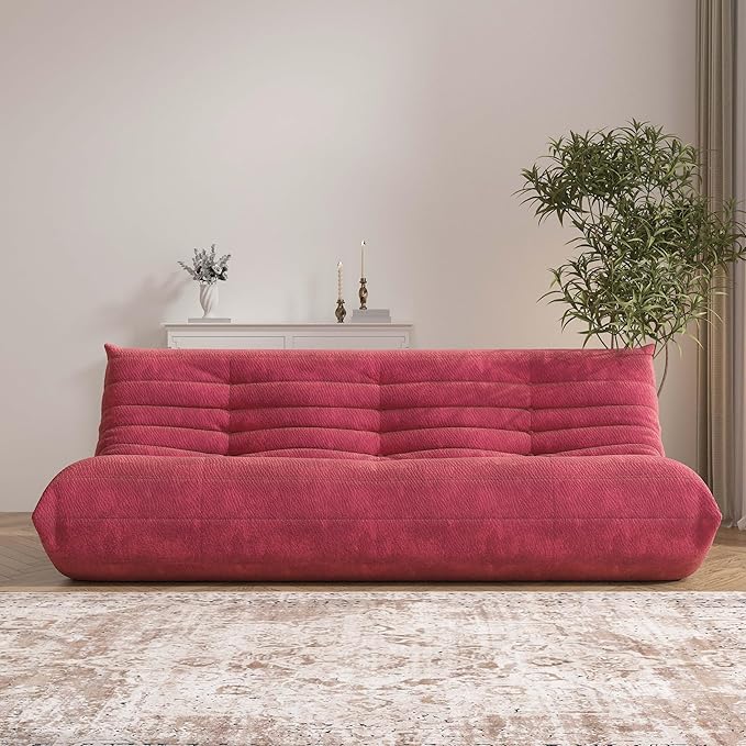 Big Bean Bag Chairs for Adults, 3 Seater Large Bean Bag Sofa, Fireside Chair Lazy Sofa Chair with High Density Comfortable Foam, Modern Bean Bag for Living Room, Bedroom, Office (Red)