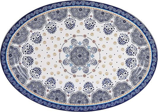 Bico Blue Talavera Ceramic 16 inch Oval Platter, Microwave & Dishwasher Safe