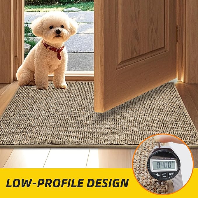 JSEI Dirt Trapper Door Mat 24"x36" Non-Slip Washable Entrance Mat, Dog Doormats, Absorbent & Fade-Resistant Floor Mats, Low Profile Welcome Mats for Entryway, Front Door, and Inside Entrance, Beige