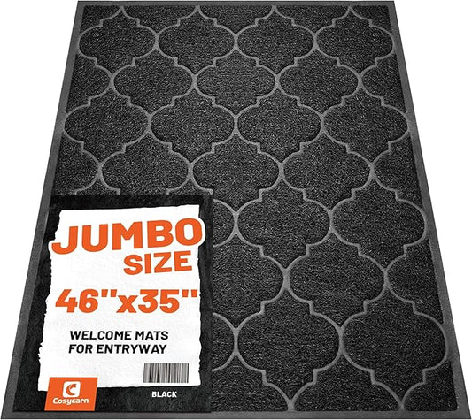 Cosyearn Door Mat, Front Door Mat, 46x35, Welcome Mats for Entryway,Garage,High Traffic Areas, Jumbo Size, Doormat Entrance, Waterproof Mat, Easy Clean, Outdoor Indoor Floor Mat,Non Slip (Black)