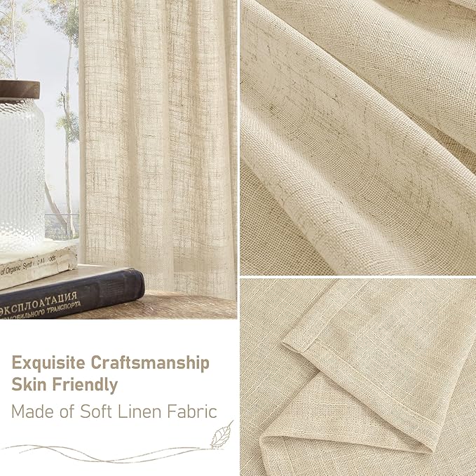 LAMIT Semi Sheer Linen Curtains 78 Inch Length for Living Room 2 Panels Set, Bronze Grommet Light Filtering Panels Neutral Drapes for Bedroom Farmhouse, 52 x 78 Inch, Linen