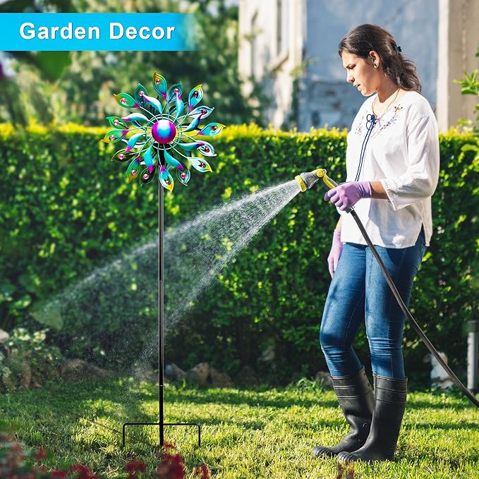 51.9" Peacock Solar Wind Spinner Outdoor Decor – Waterproof LED Lighted Garden Art with Adjustable Metal Pole, IP65 Weather Resistant for Yard, Patio