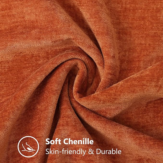 decorUhome Fall Chenille Soft Throw Pillow Covers 20x20 Set of 2, Farmhouse Velvet Neutral Decorative Euro Pillow Covers with Stitched Edge for Couch Sofa Bed Home Decor, Rust