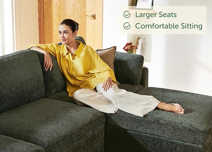 HONBAY Modular Sectional Sofa with Storage Seats, U Shaped Sectional Couch with Storage, Chenille Sectional Couches for Living Room, Green