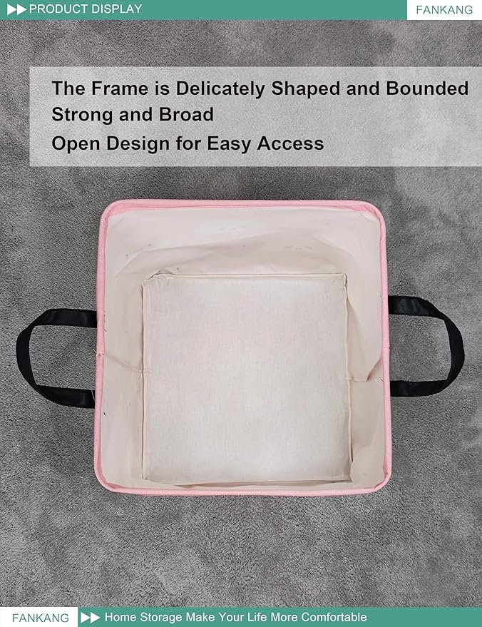FANKANG Square Nursery Hamper Storage Bins Canvas Laundry Basket Foldable with Waterproof PE Coating Storage Baskets Gift Baskets for Children, Office, Bedroom, Clothes（Square-pink cloud ）