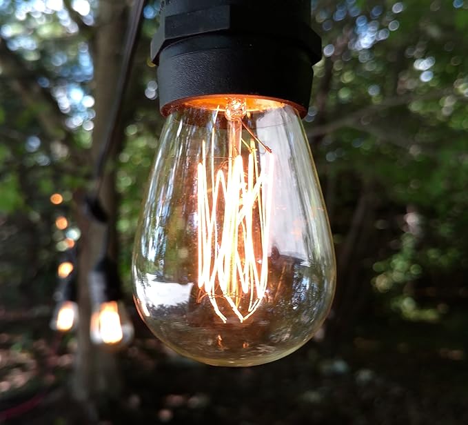Hometown Evolution, Inc. 100 Foot E26 Commercial Outdoor Edison Bulb String Lights with Suspended Sockets (100 Foot 50 Socket, S14 Lantern Edison 11 Watt Bulbs)