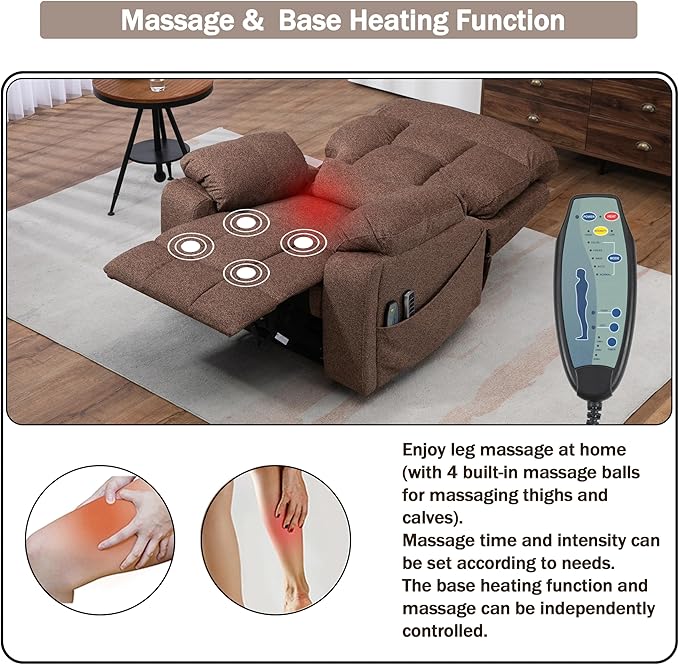 4 OKIN Motor Power Lay Flat Lift Recliner Chair for Elderly Adults Big and Tall Recliners with Heat Massage, Adjustable Head-Back-Lumbar-Leg-Support, Extended Footrest, 2 Cup Holders