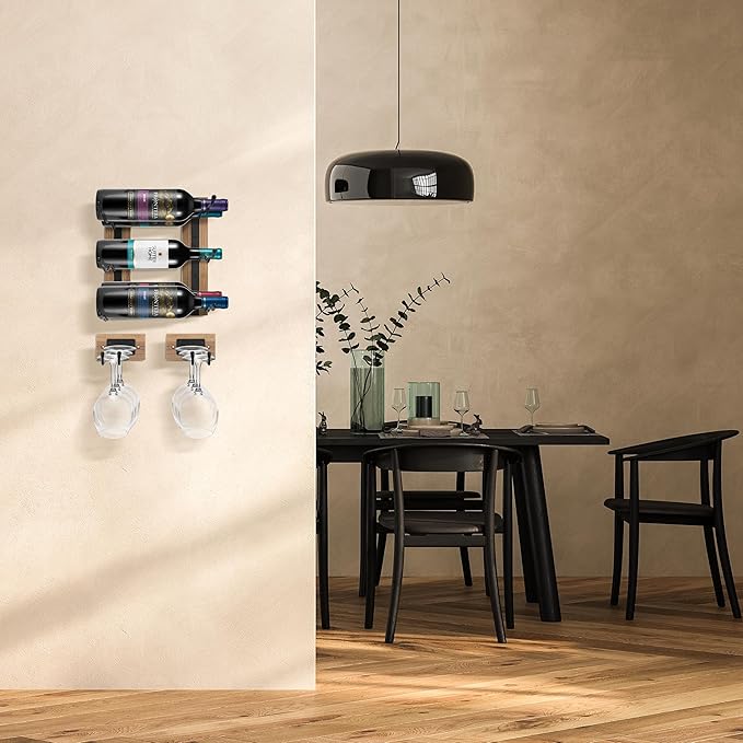 Sorbus Wall Mounted Wine Glass Stemware Rack Set - Wire & Wood Wine Rack Wall Mounted for Wine Glasses, Champagne Glasses, and Drinkware - Complete Your Home Bar & Kitchen Storage, Mahogany