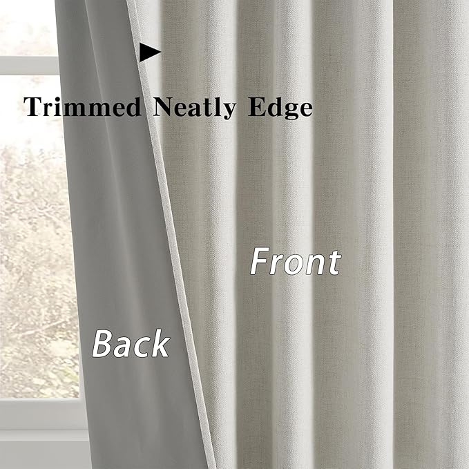 RAIN CITY Full Blackout Curtains 98 Inch Long 2 Panels Set Neutral Boho Farmhouse Linen Window Drapes for Bedroom Living Room Thermal Insulated Natural Birch Ivory Pleated/Back Tab with Hooks