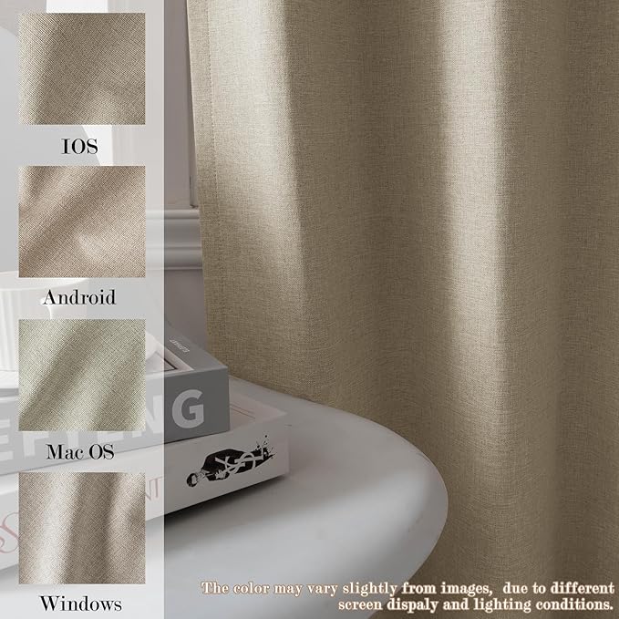 100% Blackout Linen Textured Drapes for Bedroom Pinch Pleated Curtains for Track System Portable Drapery for Sliding Glass Door/Storage/Space Room Divider, 70" Wx96 L, 1 PC, Light Khaki