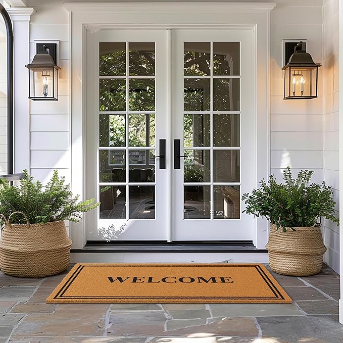 Barnyard Designs Natural Coco Coir Heavy Duty Backing Doormat - Large Cute Non-Slip Front Door Welcome Mat for Outside Entrance or Porch Entry, Brown (36x72, Welcome)