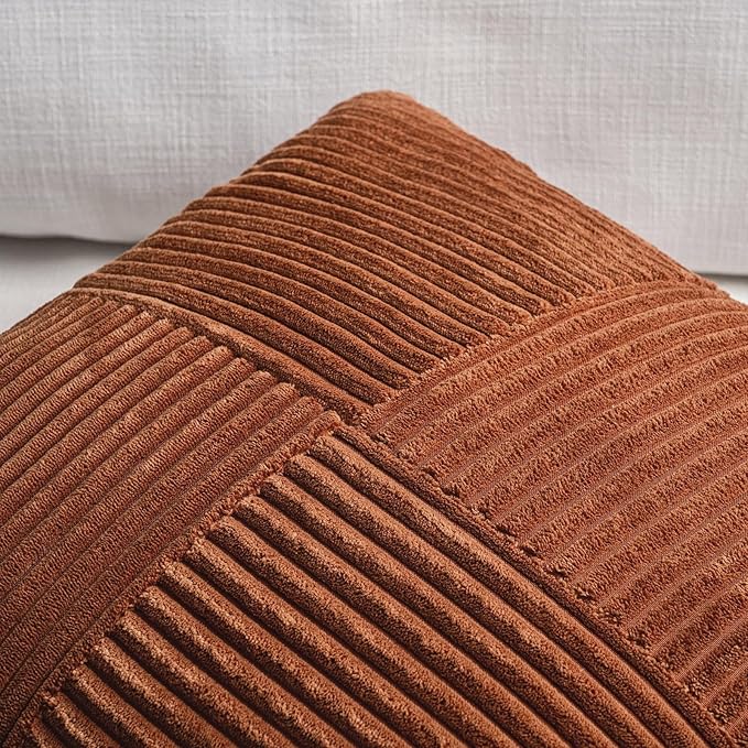 Fancy Homi 2 Packs Rust Long Lumbar Decorative Throw Pillow Covers 12x24 Inch for Couch Bed Sofa, Farmhouse Boho Home Decor, Soft Corduroy Patchwork Rectangle Terracotta Cushion Case 30x60 cm