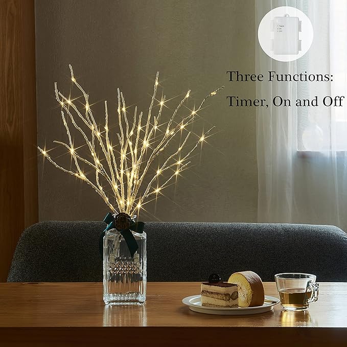 Birchlitland Lighted Birch Branches with Timer Battery Operated 18IN 70L Warm White LED Fairy Lights, Artificial Decorative Branch Lights for Home and Holiday Decoration Indoor Outdoor