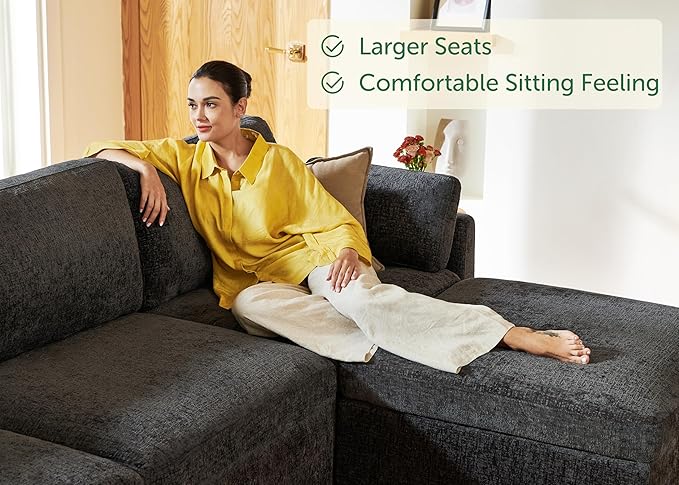 HONBAY Sectional Couch with Storage Seats, Modular Sofa with Storage Ottoman, U Shaped Sectional Couches for Living Room, Grey