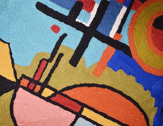 Kandinsky Upwards Abstract Pillow Cover Blue Decorative Throw Pillowcase Modern Chair Cushion Contemporary Accent Pillowsham Couch Handembroidered Wool Size 18x18