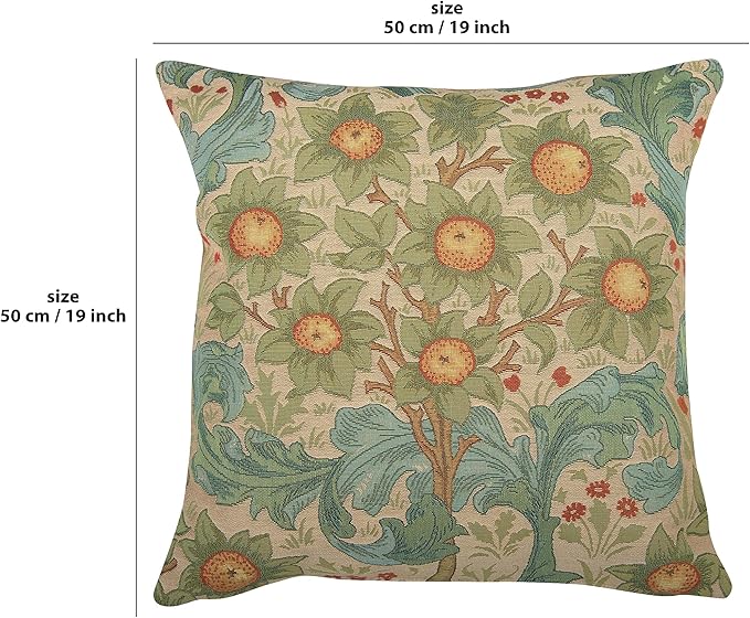 Charlotte Home Furnishings Decorative Tapestry Pillow Cover 19x19 in, Orange Tree Couch Throw Pillow Cover, French Country Square Cushion Cases for Living Room Home Decor, Soft Cotton Jacquard Woven