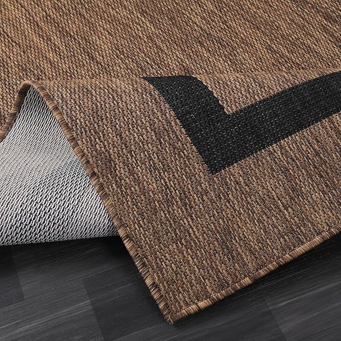 Bordered Outdoor Rug 10x14 Washable Outside Carpet for Indoor Patio Porch Waterproof Easy Cleaning Non Shedding Area Rugs Nut Brown - Black 10 x 14