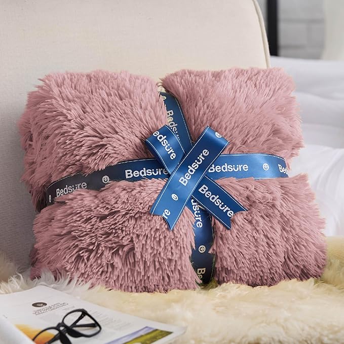Bedsure GentleSoft Fluffy Dusty Pink King Size Blanket for Bed, Thick Soft Sherpa Faux Fur Fleece Bedding Fuzzy Plush Winter Warm Heavy Big Large King Blanket, Cozy Pink Gifts for Men Women, 108x90