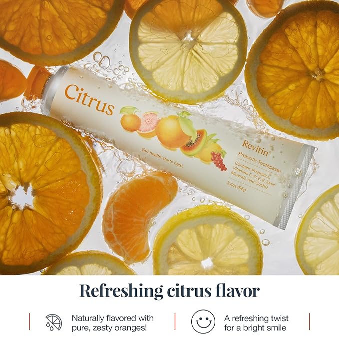 Revitin Toothpaste | Fluoride-Free Prebiotic Citrus Tooth Gel | No SLS, Gluten Free, Dye Free, GMO Free, No Sweeteners | Non-Toxic, Kid Approved, Pack of 5