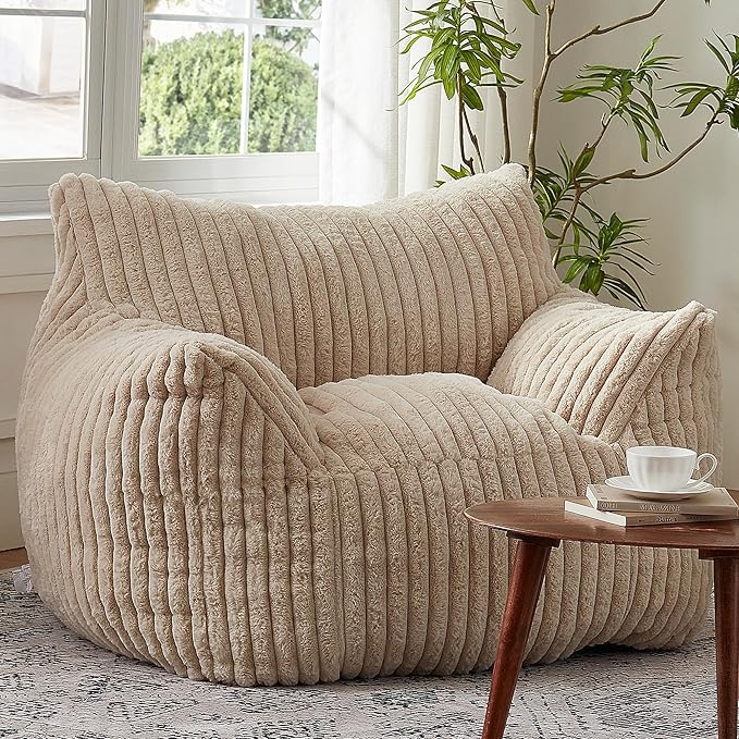 Giant Bean Bag Chairs for Adults with Filling Plush Fluffy Bean Bag Chairs for Teens with Armrests Comfy BeanBag Lazy Couch Sofa Chair for Bedroom Living Room Reading