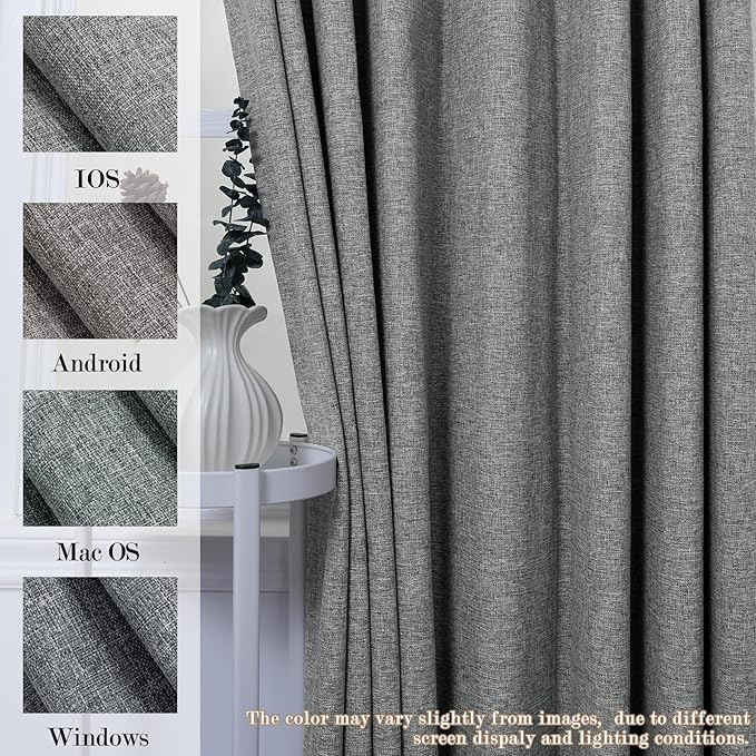 100% Blackout Linen Textured Drapes for Bedroom Pinch Pleated Curtains for Track System Portable Drapery for Sliding Glass Door/Storage/Space Room Divider, 70" Wx102 L, 1 PC, Mid Grey