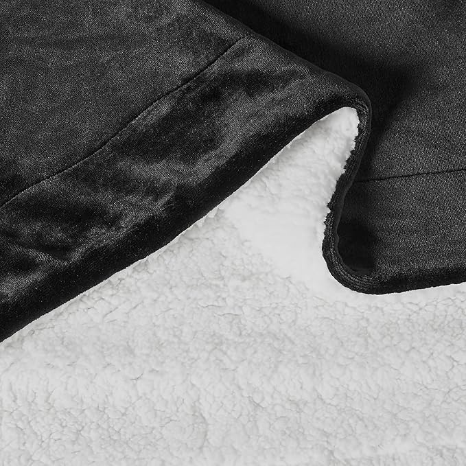 Amazon Basics Reversible Sherpa Throw Blanket, Black, 50"x60"
