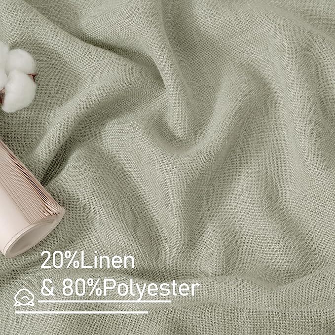 LAMIT Sage Grey Linen Curtains 45 inches Long for Bedroom, Soft Linen Textured Light Filtering Semi Sheer Panels with Bronze Grommet for Living Room, 2 Panels Set, 52 x 45 Inch