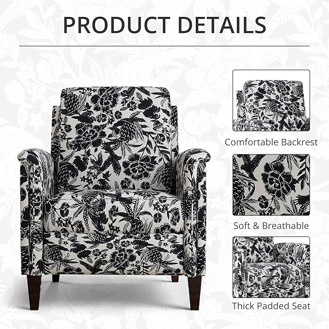 Floral Accent Chair Set of 2, High Back Upholstered Armchair with Solid Wooden Legs, Padded Armrest and Removable Comfortable Cushioned Seat Single Sofa for Living Room, Bedroom, Black