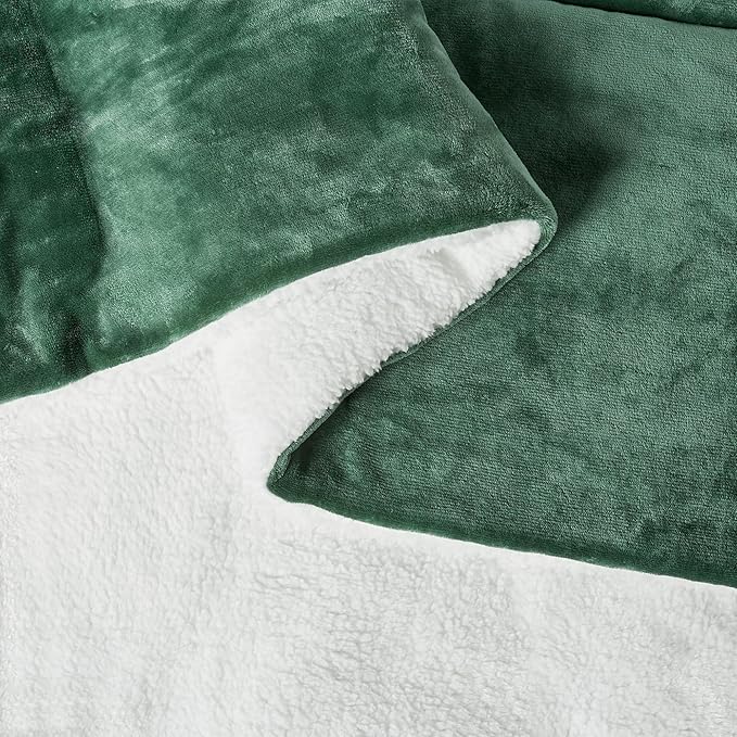 Amazon Basics Reversible Sherpa Comforter Set with Pillow Sham, Green, Queen/Full